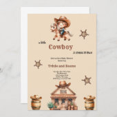小さなカウボーイは町来のカウボーイのバビシャワーに行く 招待状 (正面/裏面)