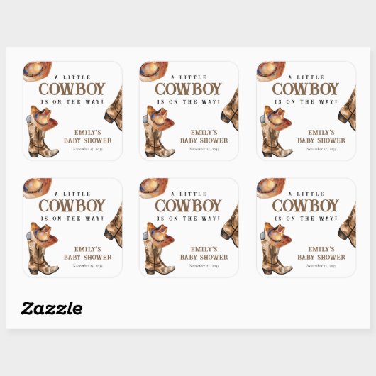 小さなカウボーイウェスタンの赤ちゃんシャワー スクエアシール (シート)