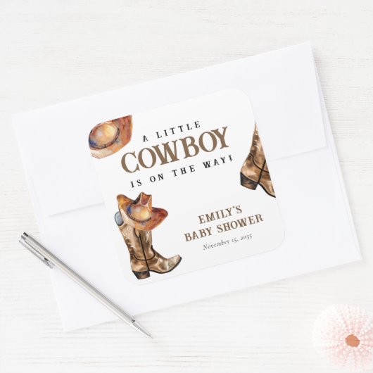 小さなカウボーイウェスタンの赤ちゃんシャワー スクエアシール (封筒)