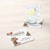 小さなカウボーイウェスタンの赤ちゃんシャワー スクエアペーパーコースター (インサイチュ)