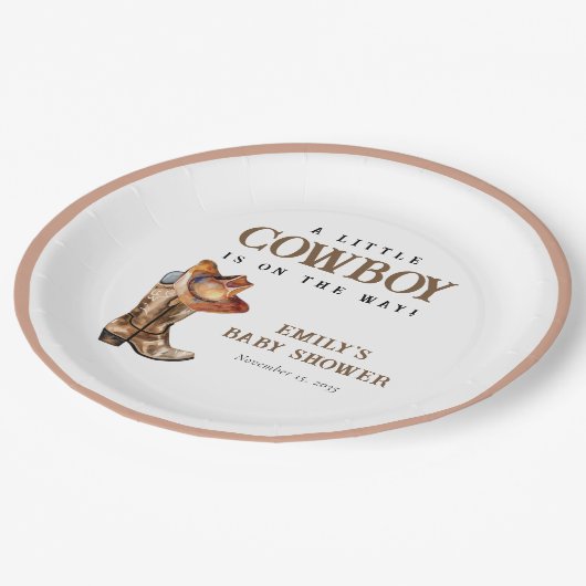 小さなカウボーイウェスタンの赤ちゃんシャワー ペーパープレート (アングル)