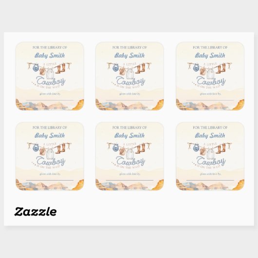 小さなカウボーイウェスタンキャニオン蔵書票 スクエアシール (シート)