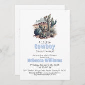 小さなカウボーイウェスタンブルーボーイベビーシャワー 招待状 (正面/裏面)