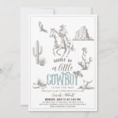 小さなカウボーイウェスタンブルーボーイベビーシャワー 招待状 (正面)