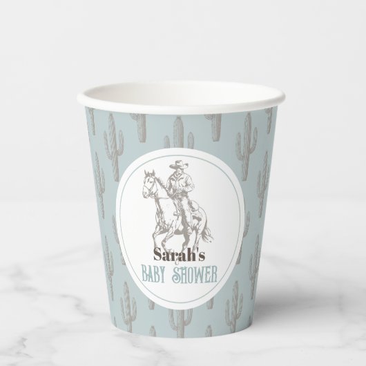 小さなカウボーイウェスタンブルーボーイベビーシャワー 紙コップ (正面)