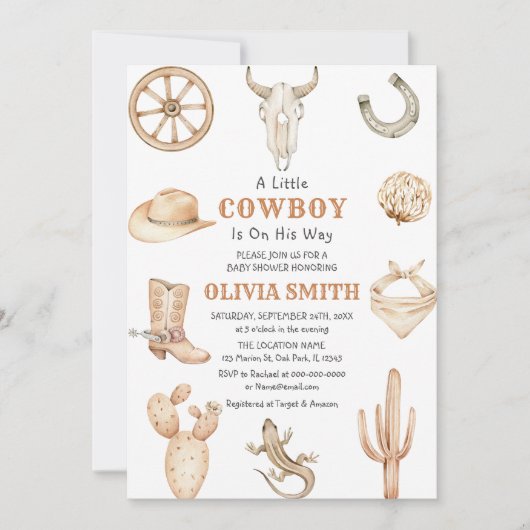 小さなカウボーイウェスタンベビーシャワー招待状 招待状 (正面)