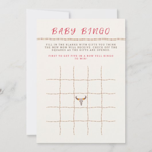 小さなカウボーイウェスタンロデオビンゴベビーシャワー 招待状 (裏面)