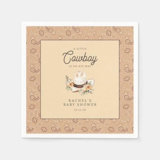 小さなカウボーイウェスタン男の赤ちゃんベビーシャワー スタンダードカクテルナプキン (正面)