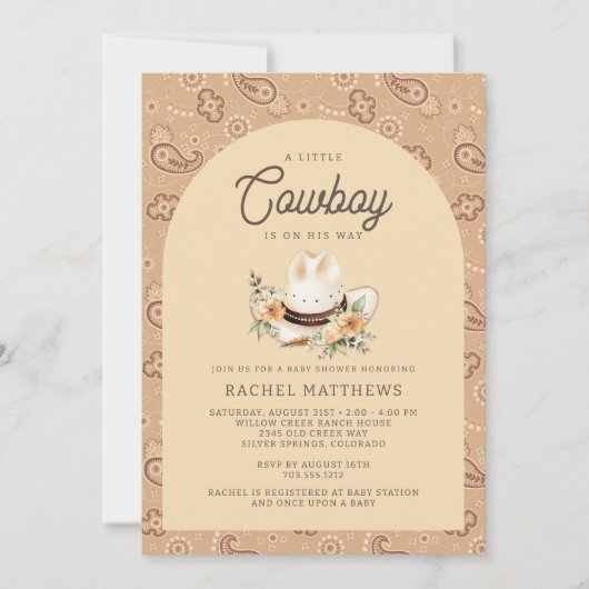 小さなカウボーイウェスタン男の赤ちゃんベビーシャワー 招待状 (正面)