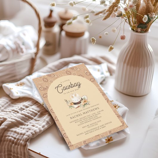 小さなカウボーイウェスタン男の赤ちゃんベビーシャワー 招待状