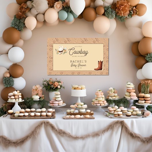 小さなカウボーイウェスタン男の赤ちゃんベビーシャワー 横断幕