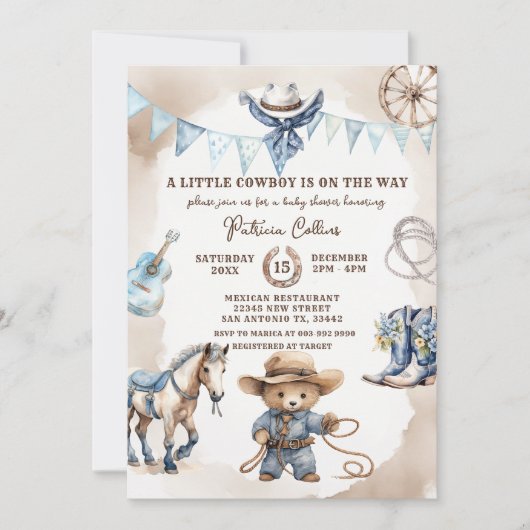 小さなカウボーイカントリー野生の西部の赤ちゃんシャワー 招待状 (正面)