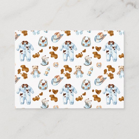 小さなカウボーイクロセスラインワイルドウエストボーイベビースシャワー エンクロージャーカード (裏面)