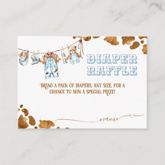 小さなカウボーイクロセスラインワイルドウエストボーイベビースシャワー エンクロージャーカード (正面)