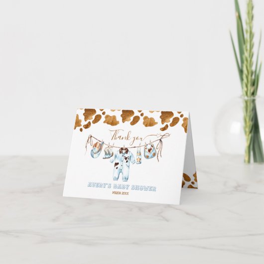 小さなカウボーイクロセスラインワイルドウエストボーイベビースシャワー サンキューカード (正面)