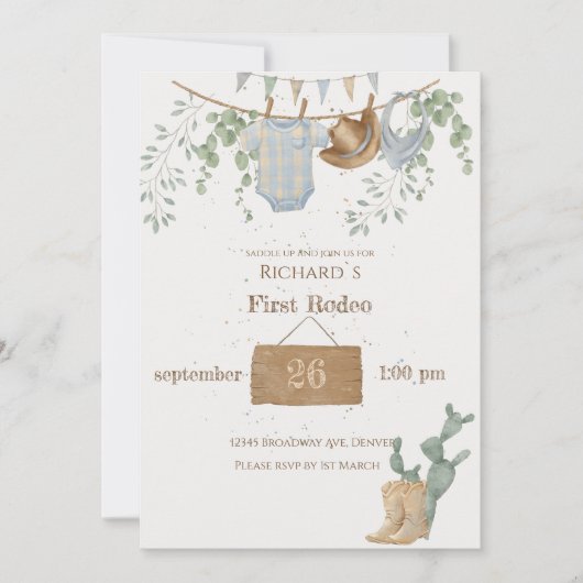 小さなカウボーイファースト誕生日 招待状 (正面)