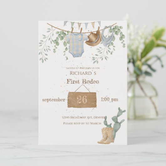小さなカウボーイファースト誕生日 招待状 (スタンド正面)