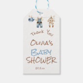 小さなカウボーイブルーブラウンクローザライン赤ちゃんシャワー ギフトタグ (正面)