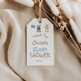 小さなカウボーイブルーブラウンクローザライン赤ちゃんシャワー ギフトタグ