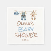 小さなカウボーイブルーブラウンクローザライン赤ちゃんシャワー スタンダードカクテルナプキン (正面)