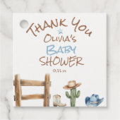 小さなカウボーイブルーブラウン西男の赤ちゃんシャワー フェイバータグ (正面)