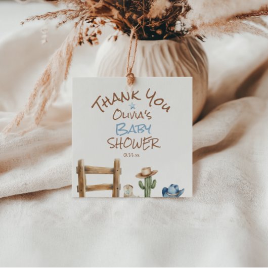 小さなカウボーイブルーブラウン西男の赤ちゃんシャワー フェイバータグ