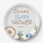 小さなカウボーイブルーブラウン西男の赤ちゃんシャワー ペーパープレート (正面)