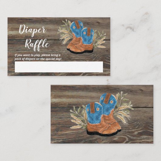 小さなカウボーイブーティベビーシャワーおむつラッフルエンク エンクロージャーカード (正面/裏面)