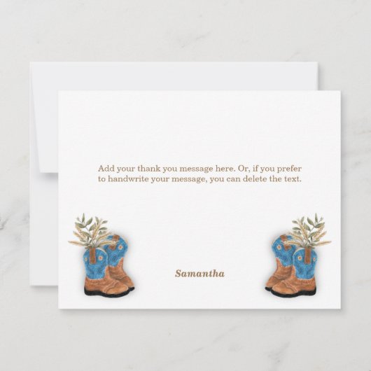 小さなカウボーイブーティホワイトウッド サンキューカード (裏面)