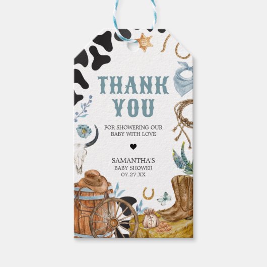 小さなカウボーイベビーシャワーメッセージカード ギフトタグ (正面)
