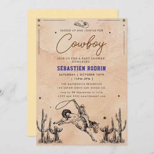 小さなカウボーイモダンベビーシャワー 招待状 (正面/裏面)