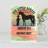 小さなカウボーイヴィンテージサンセットボーイズ誕生日パーティー 招待状 (スタンド正面)