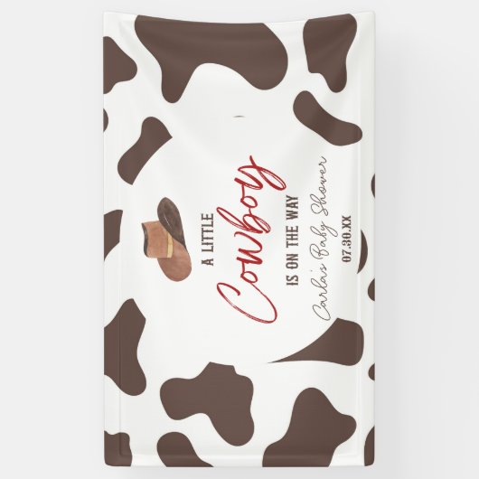 小さなカウボーイ牛の男の子ロデオ西部の赤ちゃんシャワー 横断幕 (縦)