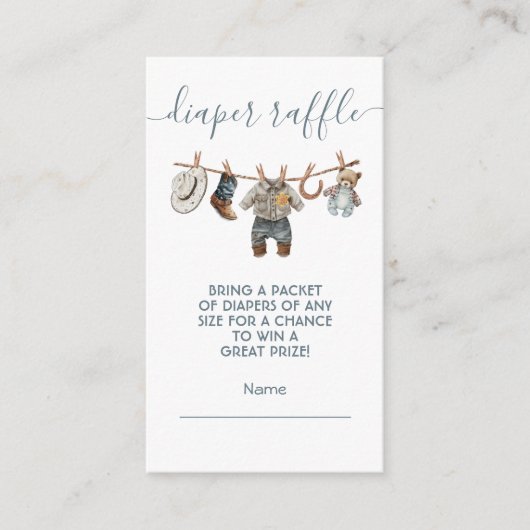 小さなカウボーイ物干しおむつラッフルカード エンクロージャーカード (正面)