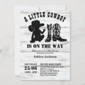 小さなカウボーイ素朴な黒と白の赤ちゃんシャワー 招待状 (正面)