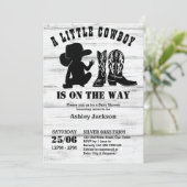 小さなカウボーイ素朴な黒と白の赤ちゃんシャワー 招待状 (スタンド正面)