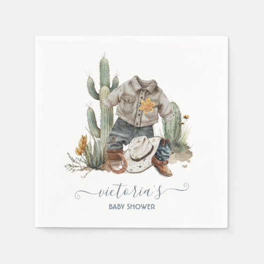 小さなカウボーイ西の水の色ベビーシャワー スタンダードカクテルナプキン (正面)