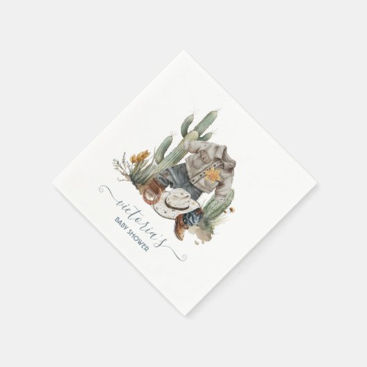 小さなカウボーイ西の水の色ベビーシャワー スタンダードカクテルナプキン (角)