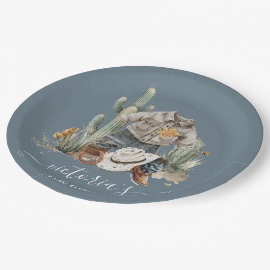 小さなカウボーイ西の水の色ベビーシャワー ペーパープレート (アングル)