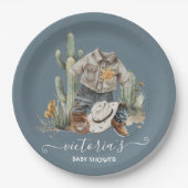 小さなカウボーイ西の水の色ベビーシャワー ペーパープレート (正面)