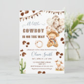 小さなカウボーイ西テディベア赤ちゃんシャワー 招待状 (スタンド正面)