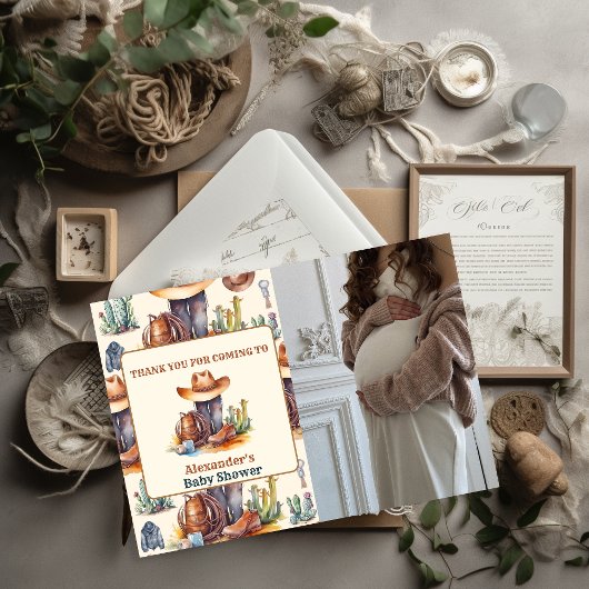 小さなカウボーイ西モダンロデオ赤ちゃんシャワー サンキューカード