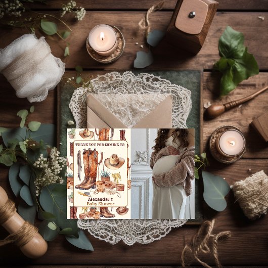 小さなカウボーイ西モダンロデオ赤ちゃんシャワー サンキューカード