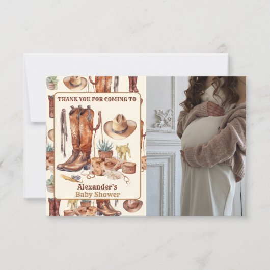 小さなカウボーイ西モダンロデオ赤ちゃんシャワー サンキューカード (正面)