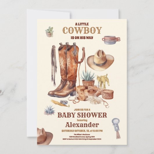 小さなカウボーイ西モダンロデオ赤ちゃんシャワー 招待状 (正面)