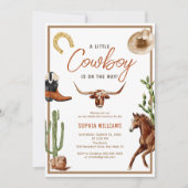 小さなカウボーイ西モダンロデオ赤ちゃんシャワー 招待状 (正面)