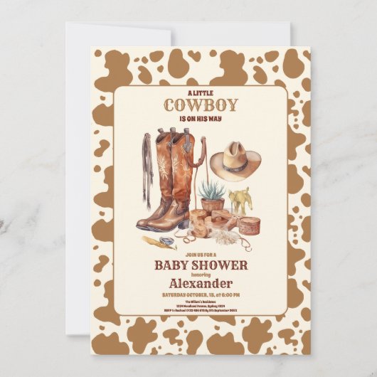 小さなカウボーイ西モダンロデオ赤ちゃんシャワー 招待状 (正面)