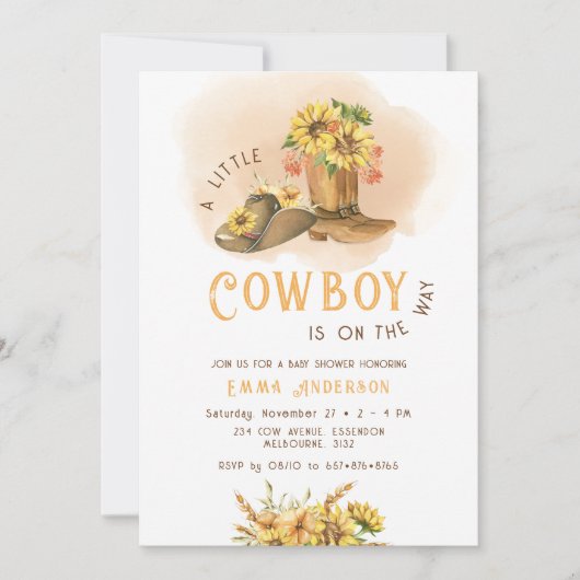 小さなカウボーイ西ロデオ赤ちゃんシャワー 招待状 (正面)