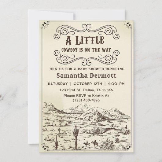 小さなカウボーイ西ロデオ赤ちゃんシャワー 招待状 (正面)