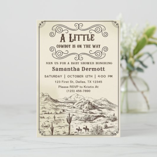 小さなカウボーイ西ロデオ赤ちゃんシャワー 招待状 (スタンド正面)